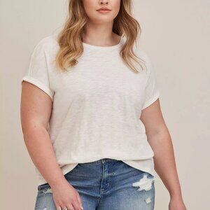 Torrid White Cotton Modal Slub + Clip Dot Print Fabric Mixed Dolman Tee Size 2